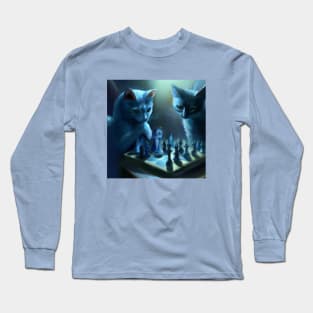 Two Blue Cats Attempt to Figure Out the Rules of Chess Long Sleeve T-Shirt